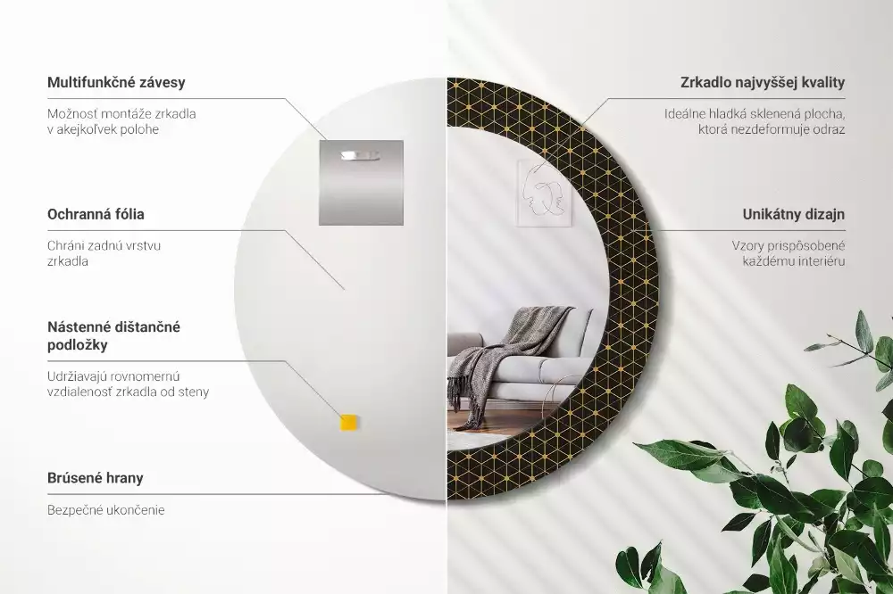 Espelho redondo decorativo Geometria hexagonal