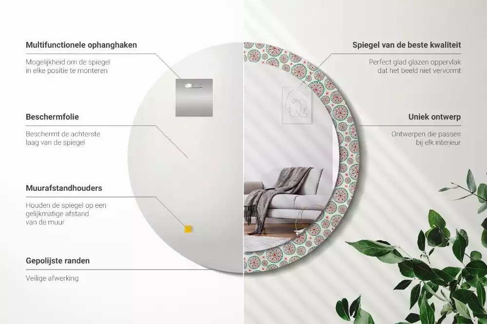 Espelho decorativo redondo Padrão Boho