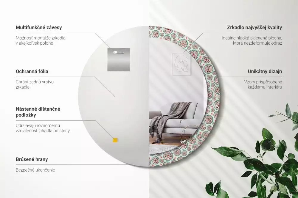 Espelho decorativo redondo Padrão Boho