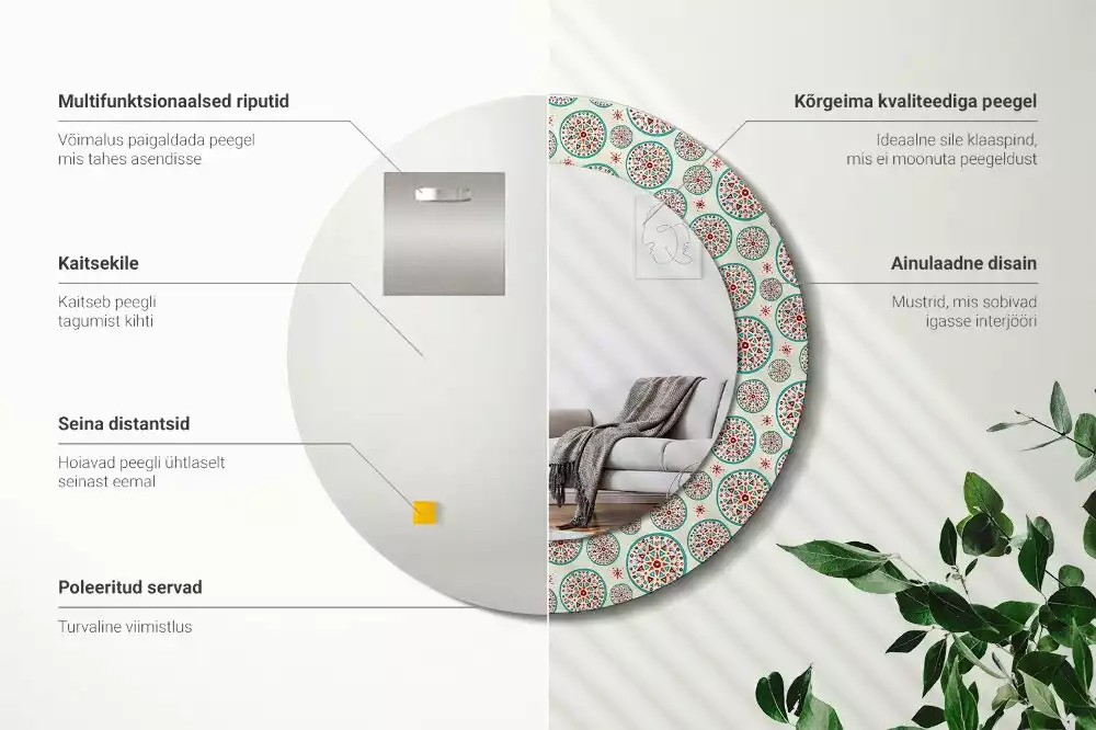 Espelho decorativo redondo Padrão Boho