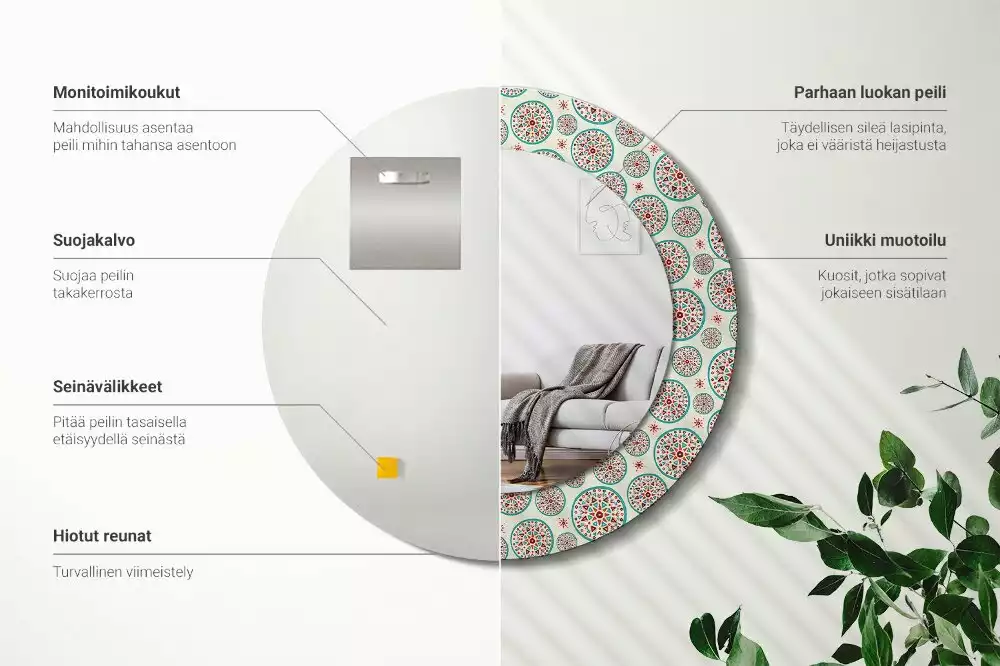 Espelho decorativo redondo Padrão Boho