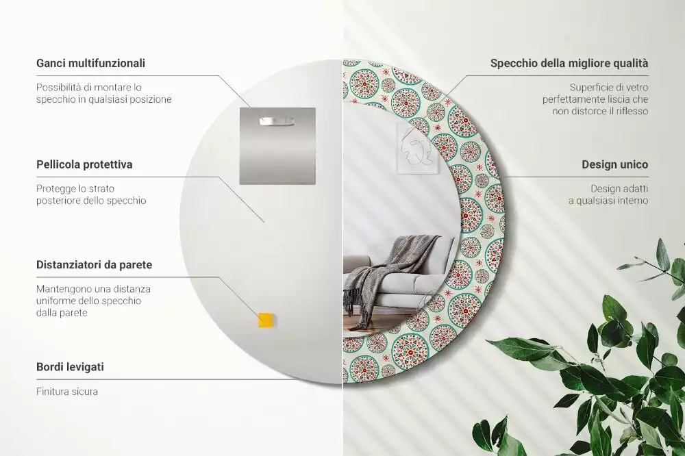 Espelho decorativo redondo Padrão Boho