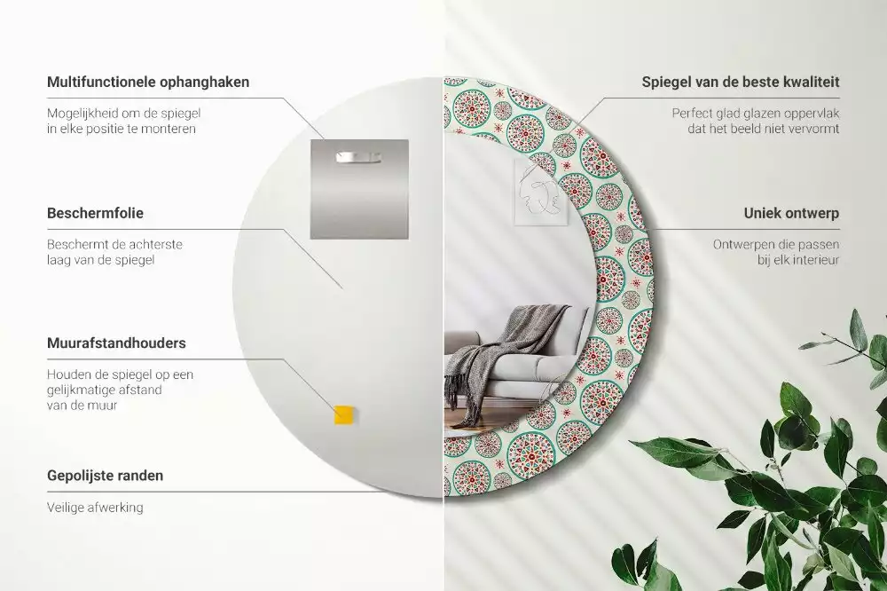 Espelho decorativo redondo Padrão Boho