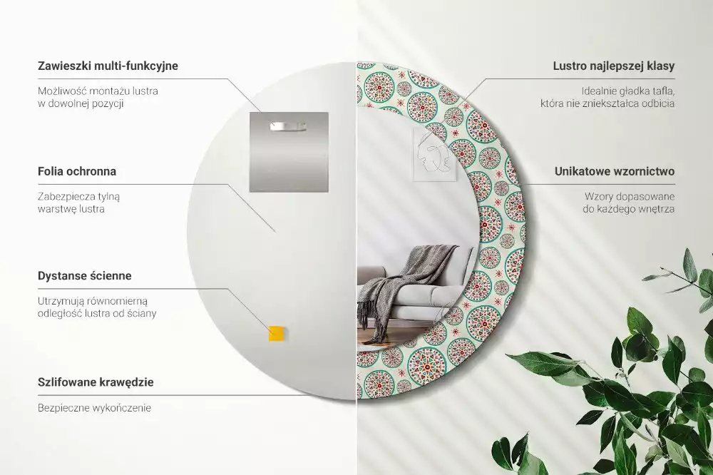 Espelho decorativo redondo Padrão Boho