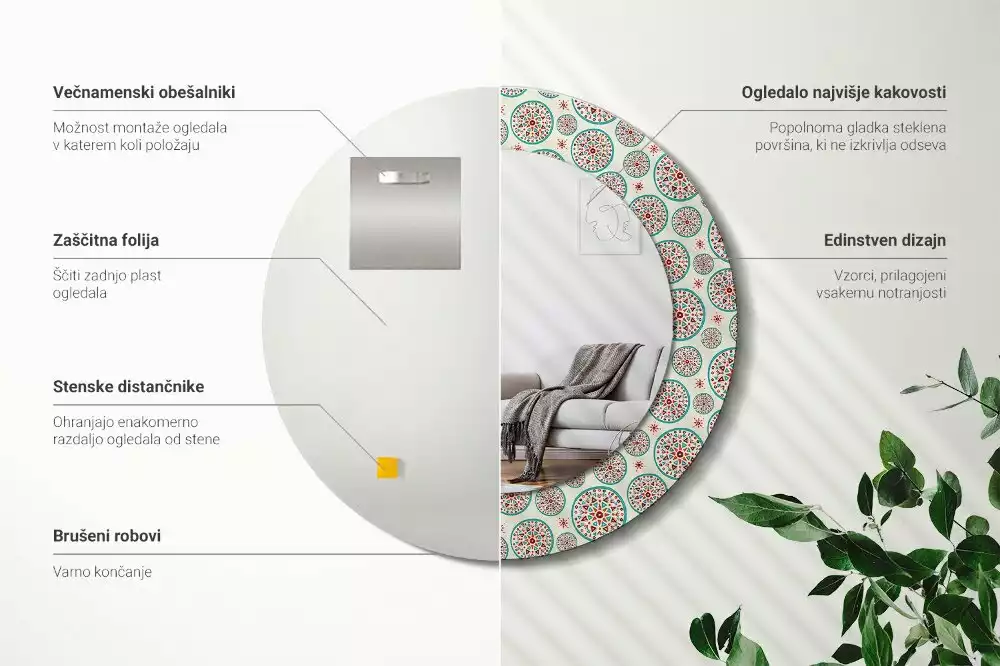 Espelho decorativo redondo Padrão Boho