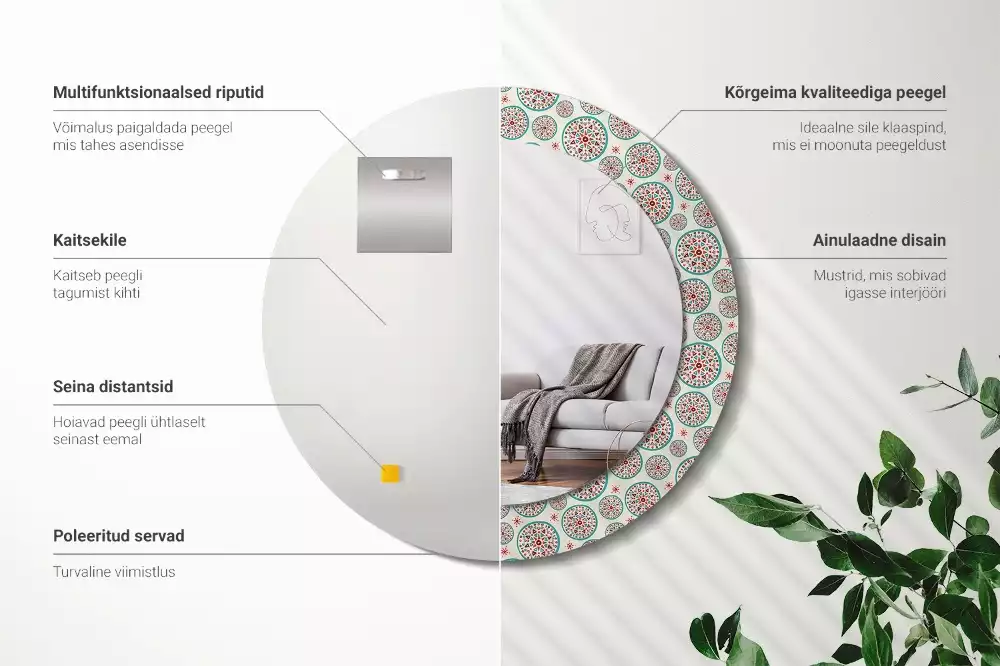 Espelho decorativo redondo Padrão Boho