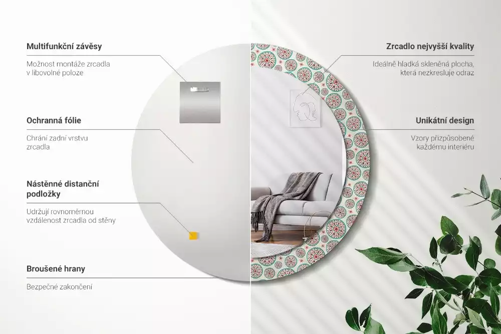 Espelho decorativo redondo Padrão Boho