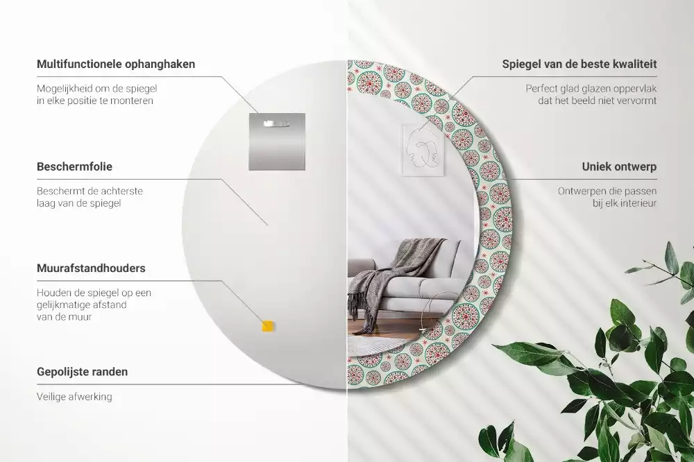 Espelho decorativo redondo Padrão Boho