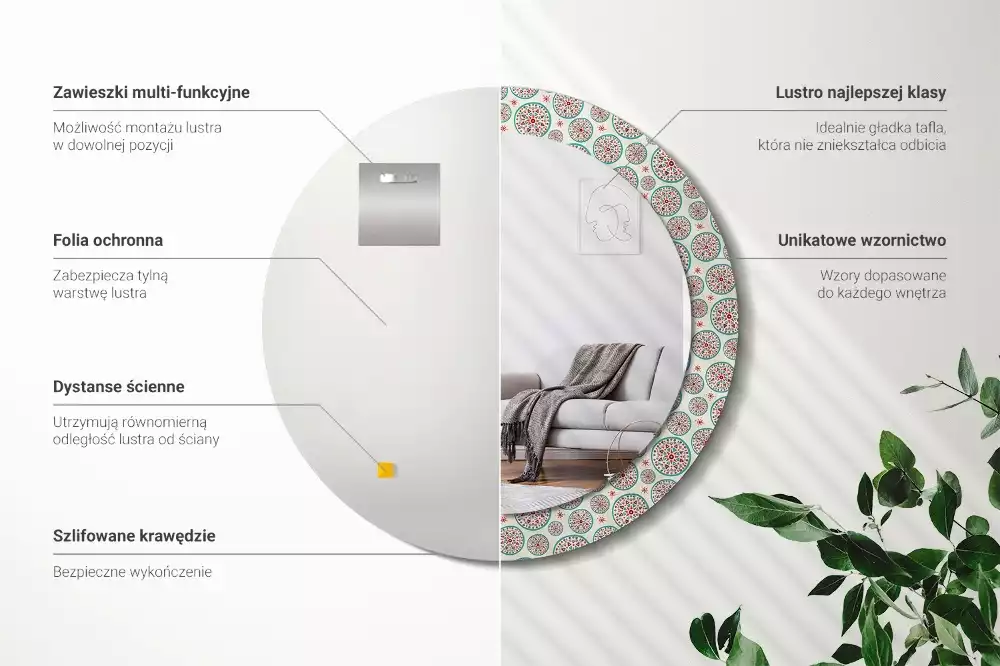 Espelho decorativo redondo Padrão Boho