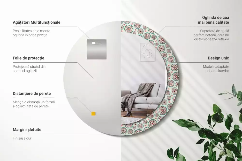 Espelho decorativo redondo Padrão Boho