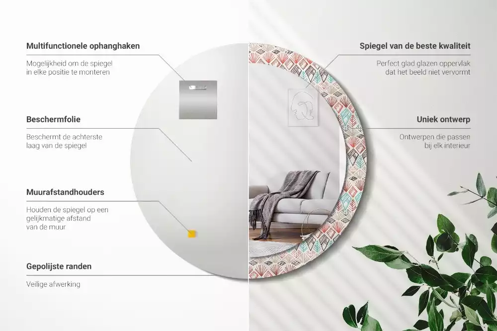 Espelho decorativo redondo Padrão étnico