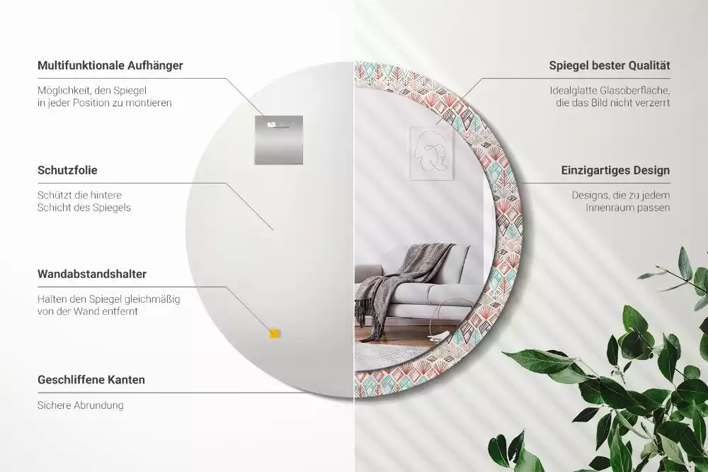 Espelho decorativo redondo Padrão étnico