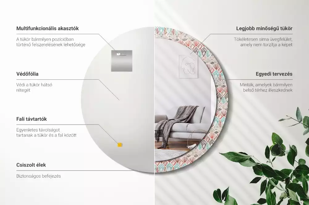 Espelho decorativo redondo Padrão étnico