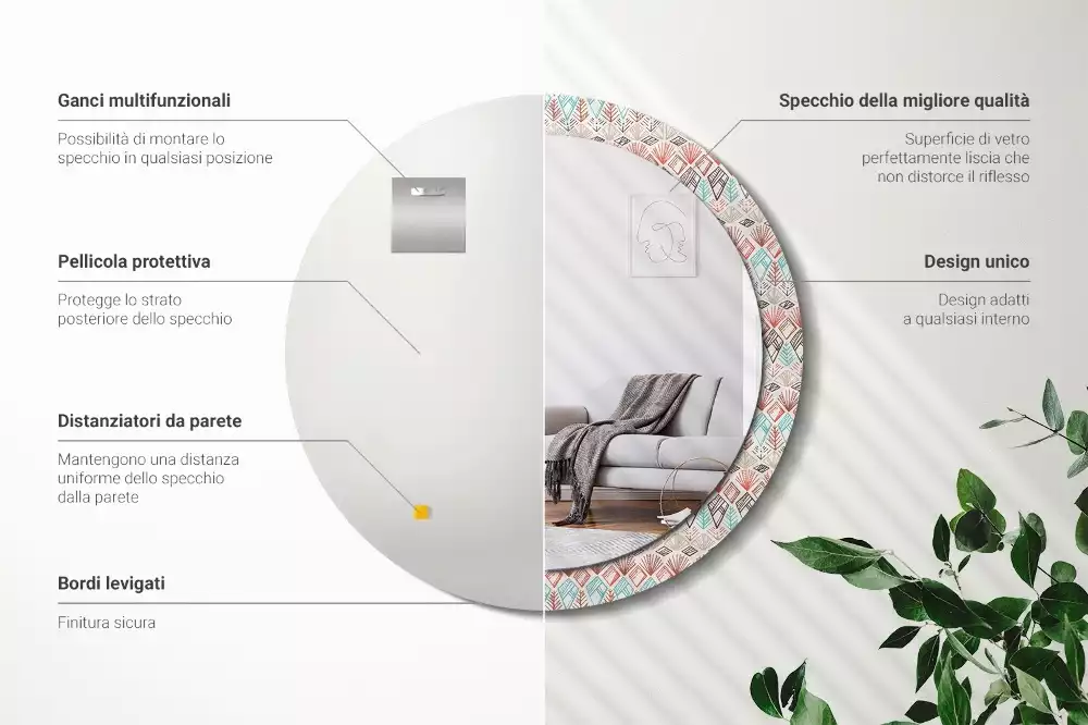 Espelho decorativo redondo Padrão étnico