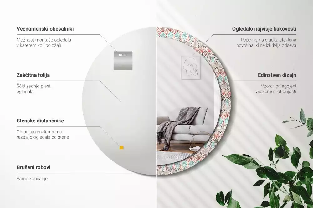 Espelho decorativo redondo Padrão étnico