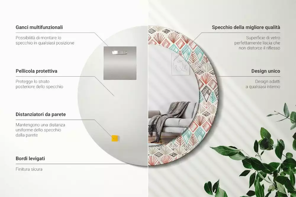 Espelho decorativo redondo Padrão étnico