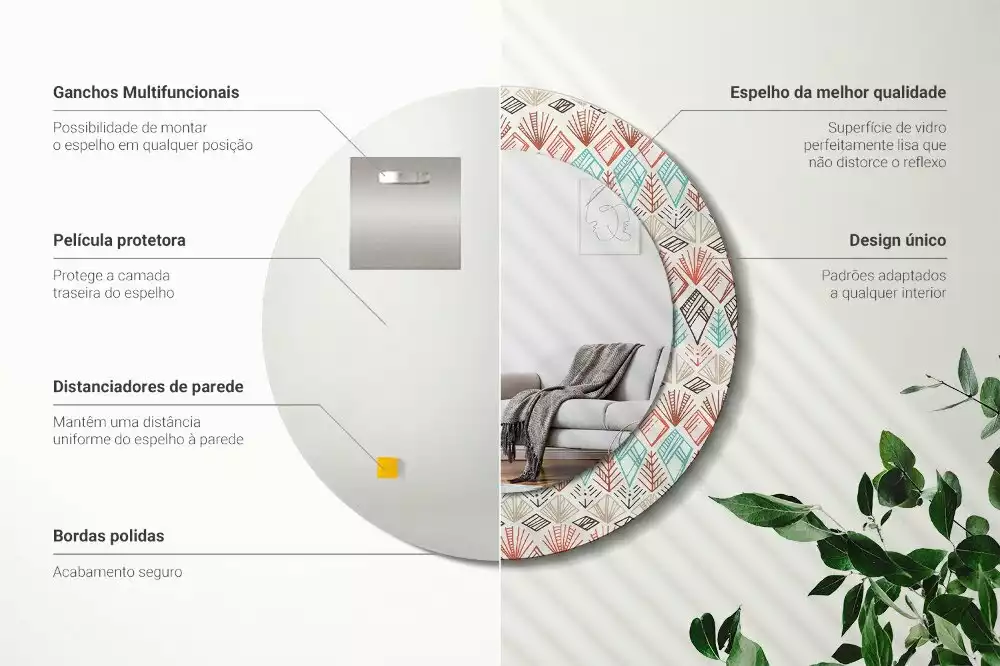 Espelho decorativo redondo Padrão étnico