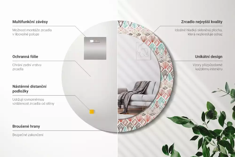 Espelho decorativo redondo Padrão étnico