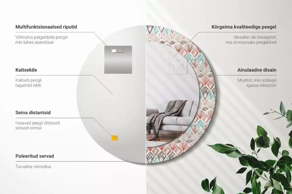 Espelho decorativo redondo Padrão étnico