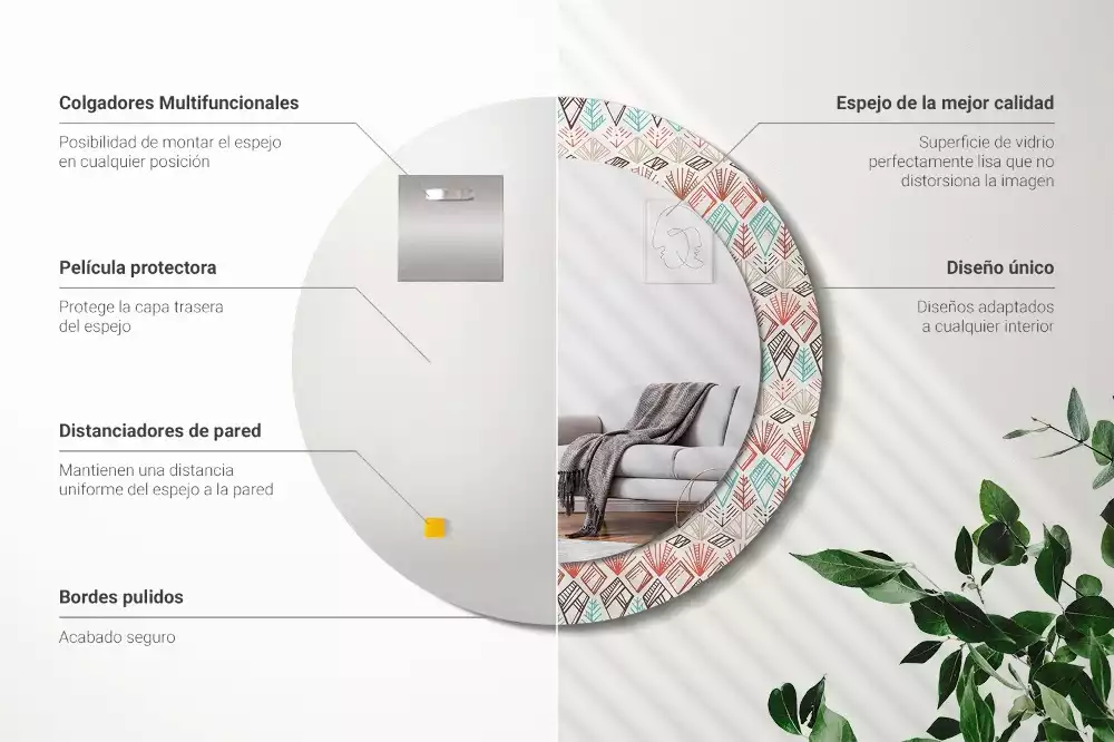 Espelho decorativo redondo Padrão étnico