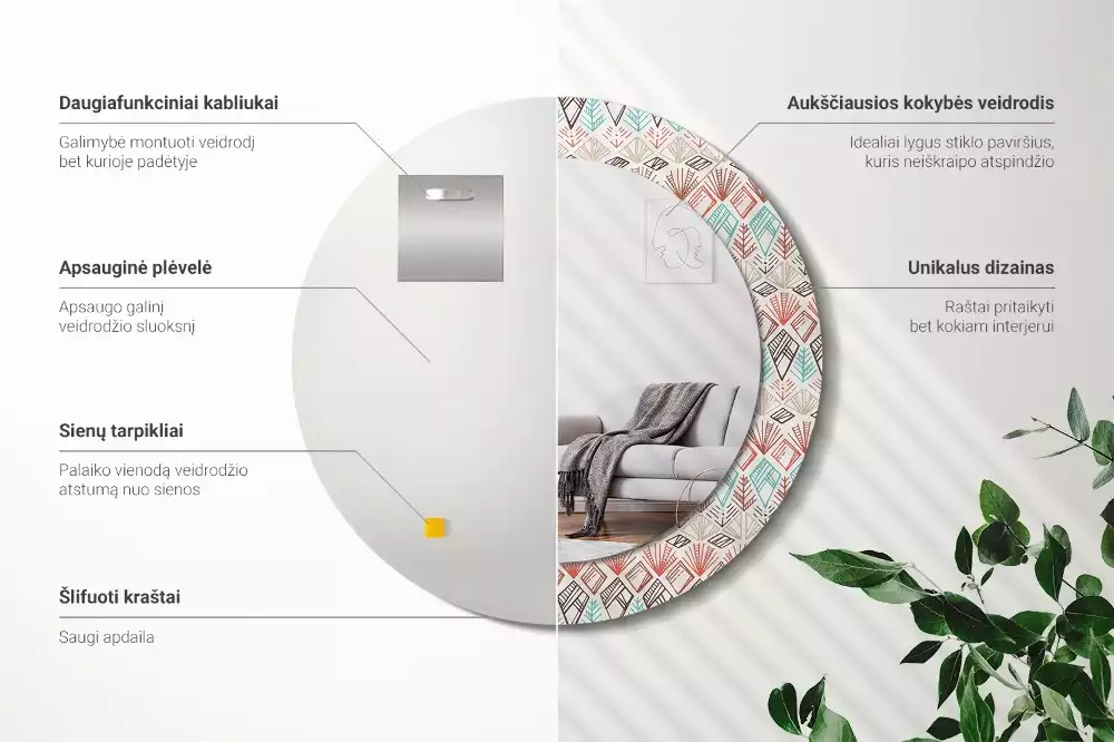 Espelho decorativo redondo Padrão étnico