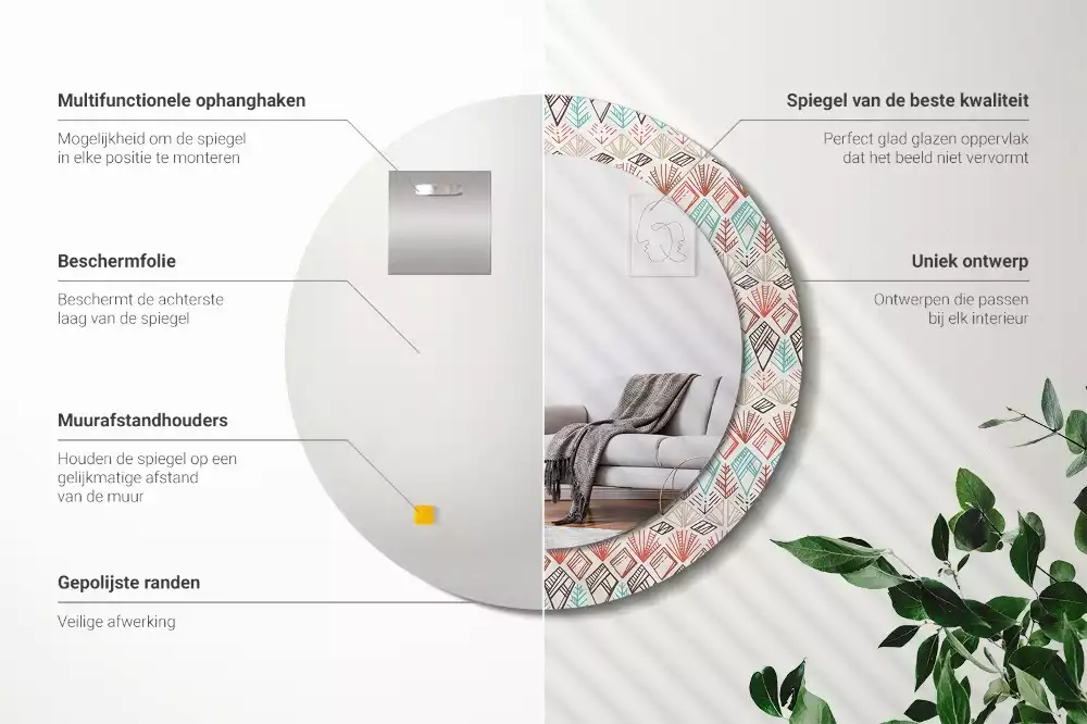 Espelho decorativo redondo Padrão étnico