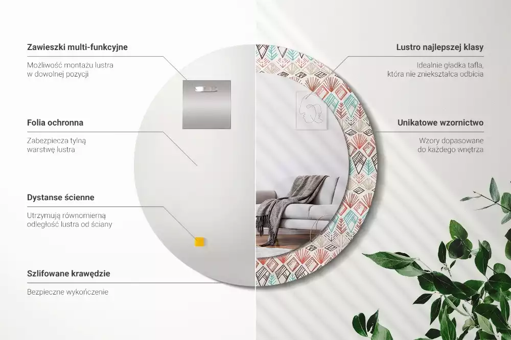 Espelho decorativo redondo Padrão étnico