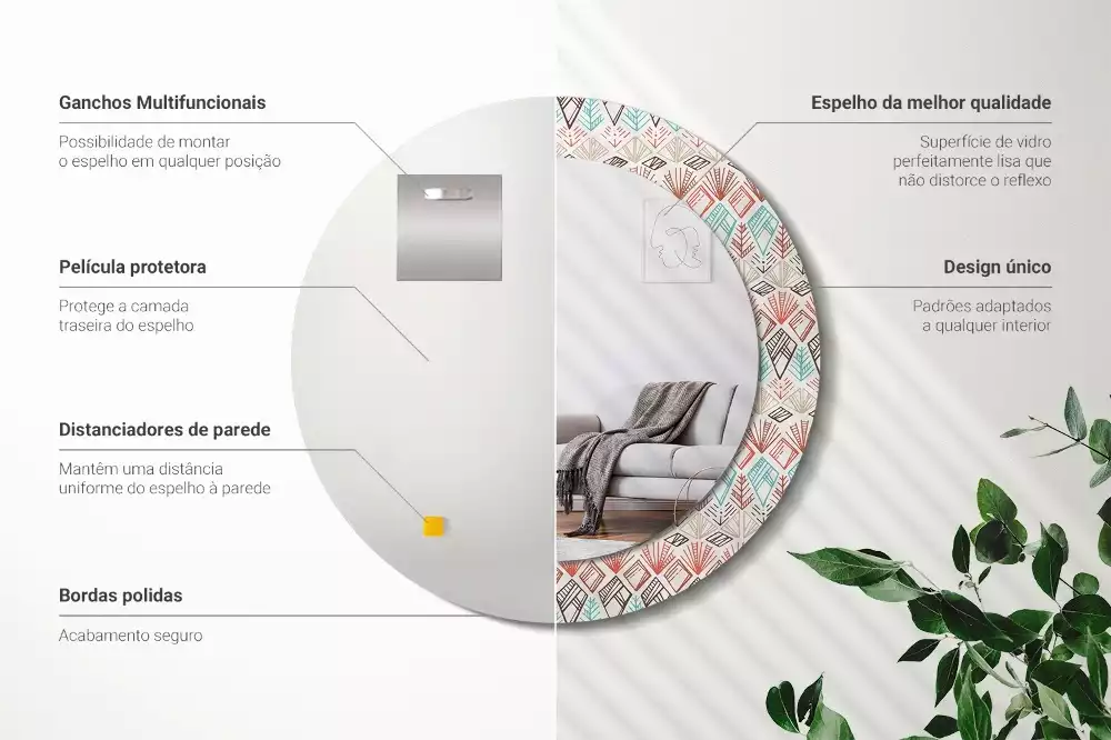 Espelho decorativo redondo Padrão étnico