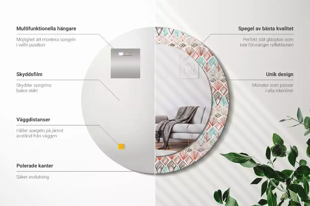 Espelho decorativo redondo Padrão étnico