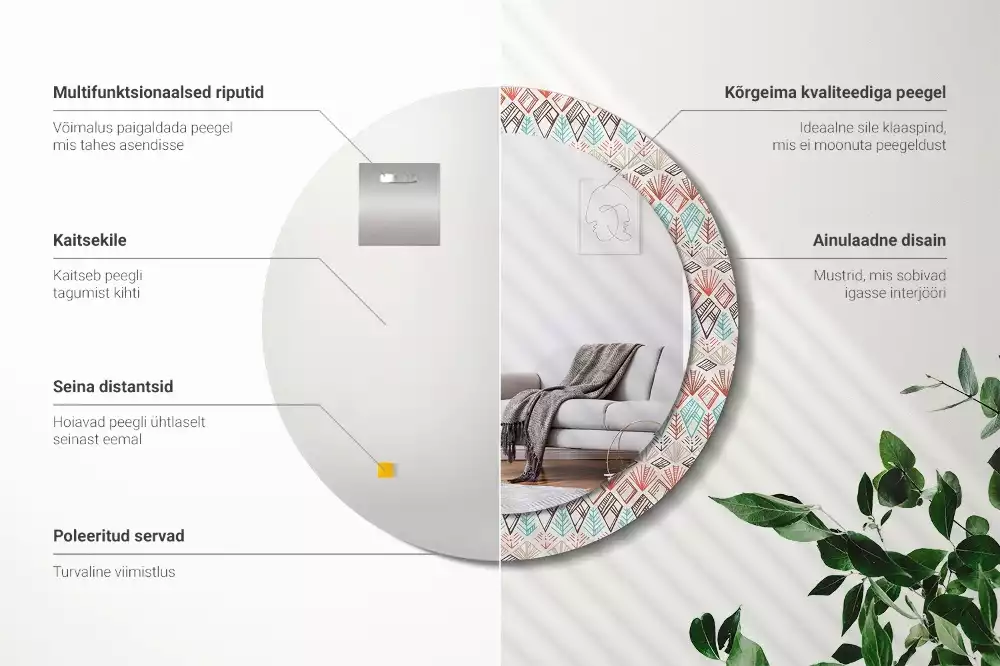 Espelho decorativo redondo Padrão étnico