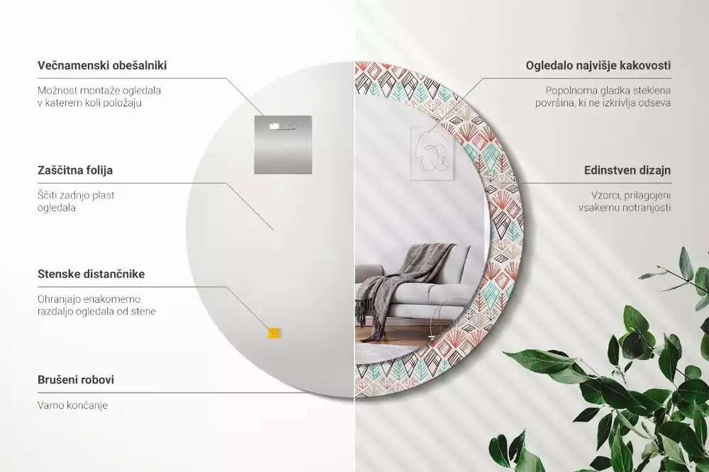 Espelho decorativo redondo Padrão étnico