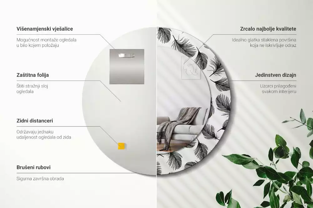 Espelho decorativo redondo penas