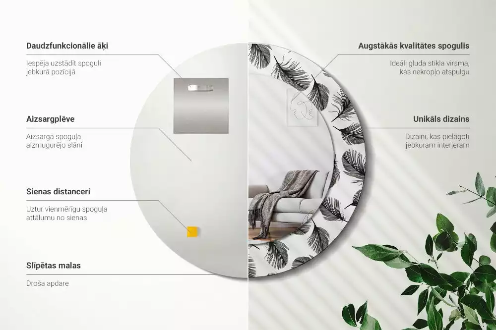 Espelho decorativo redondo penas