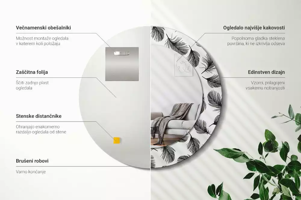 Espelho decorativo redondo penas