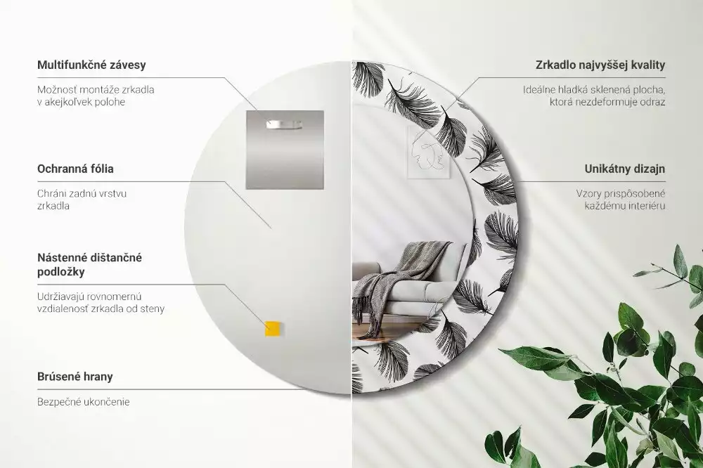 Espelho decorativo redondo penas