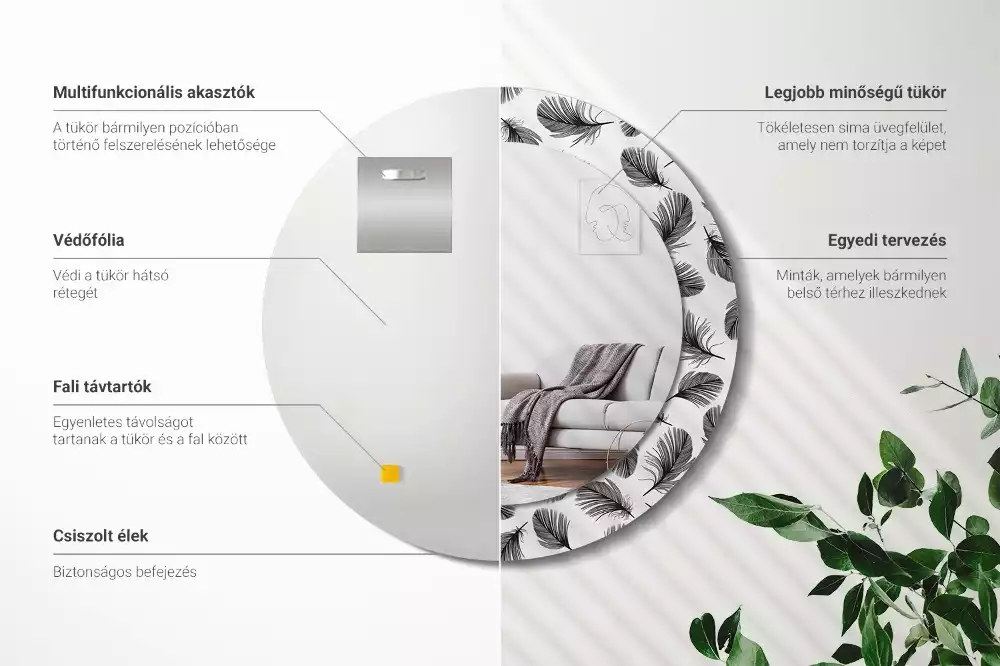 Espelho decorativo redondo penas