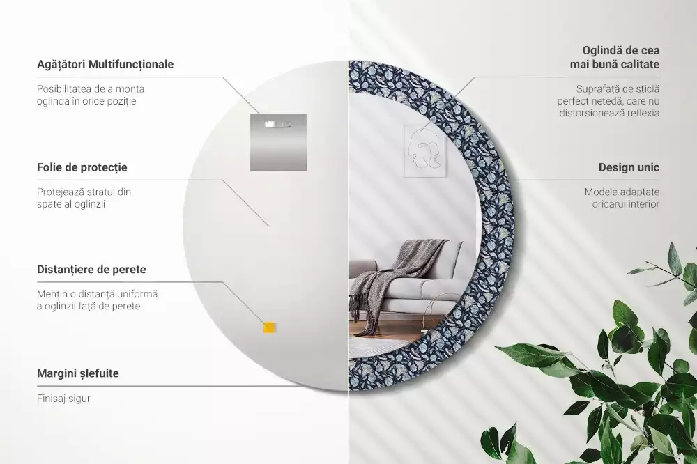 Espelho redondo decorativo Padrão Boho