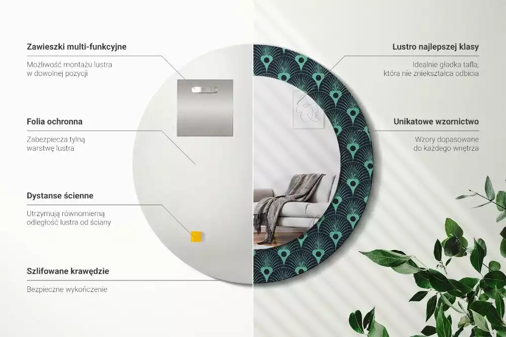 Espelho decorativo redondo Padrão floral