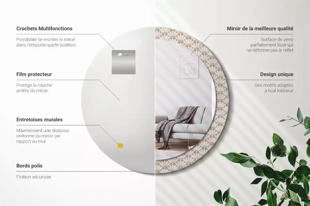 Espelho decorativo redondo flor oriental