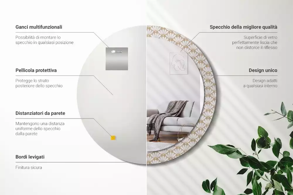 Espelho decorativo redondo flor oriental