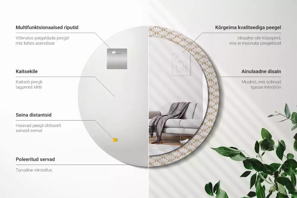 Espelho decorativo redondo flor oriental