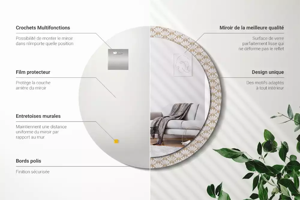 Espelho decorativo redondo flor oriental