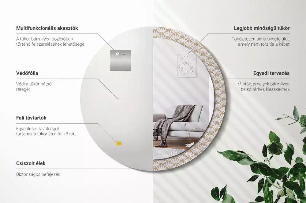 Espelho decorativo redondo flor oriental