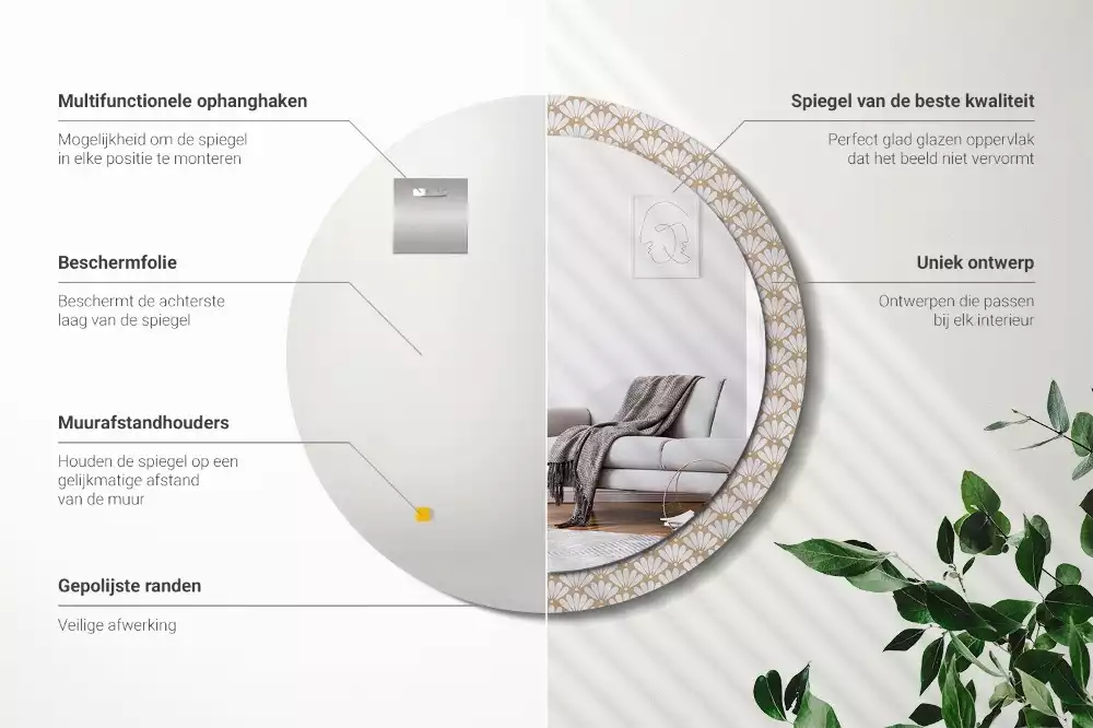 Espelho decorativo redondo flor oriental