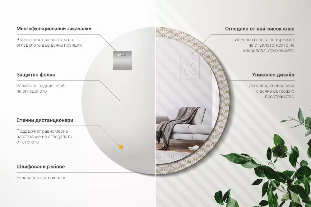 Espelho decorativo redondo flor oriental