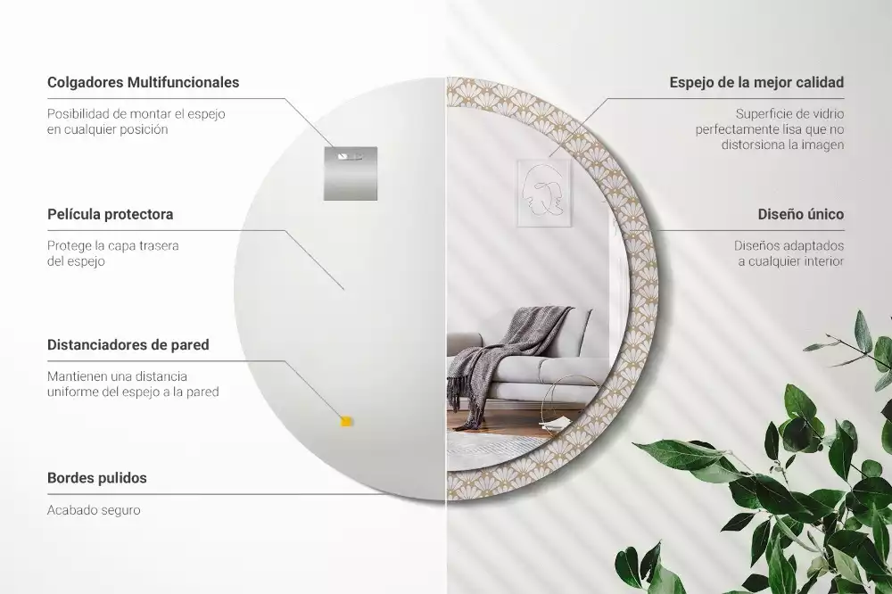 Espelho decorativo redondo flor oriental