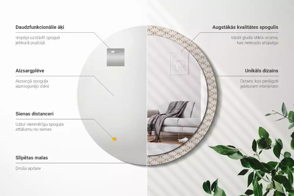 Espelho decorativo redondo flor oriental