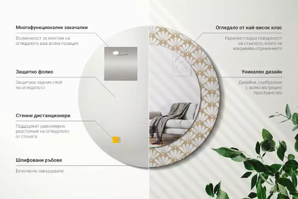 Espelho decorativo redondo flor oriental