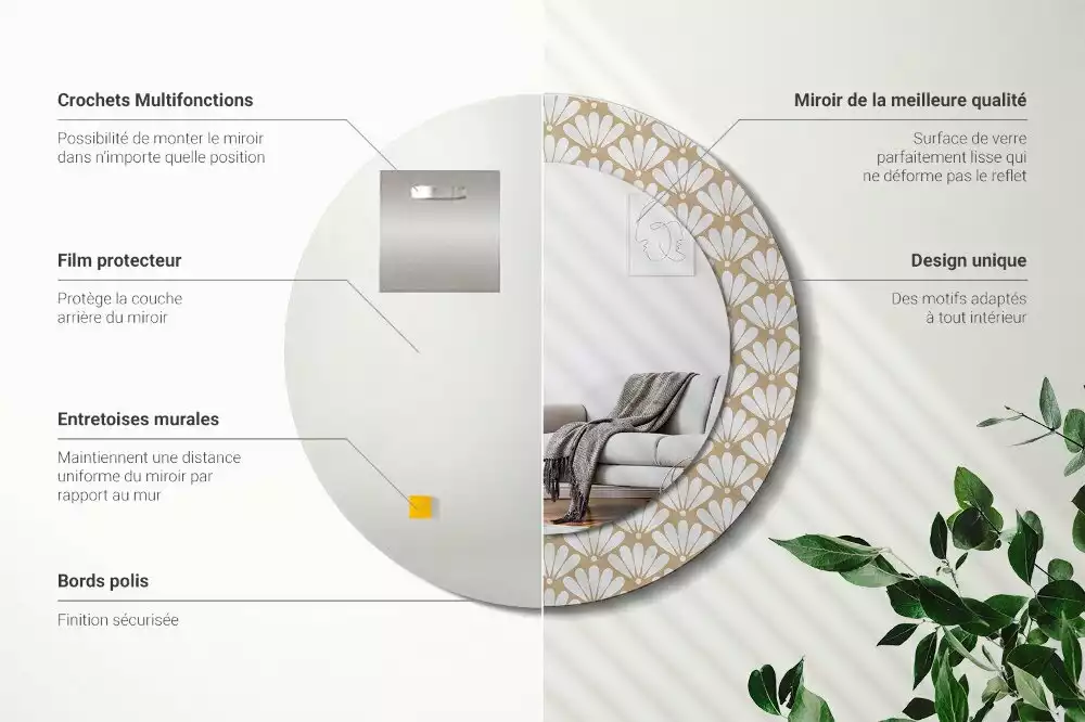 Espelho decorativo redondo flor oriental