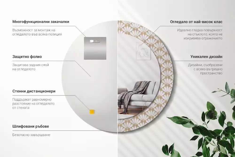 Espelho decorativo redondo flor oriental